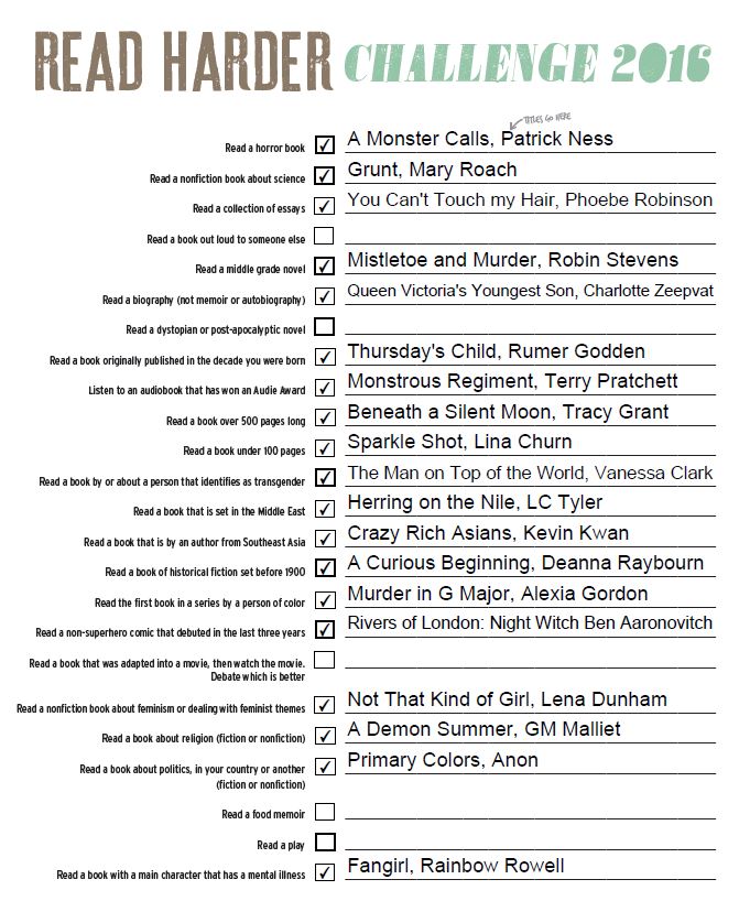My #ReadHarder 2016 list