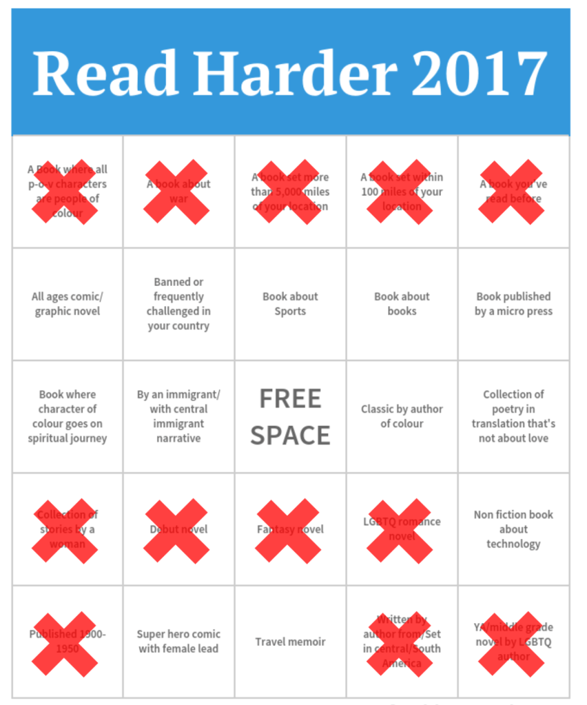 Read Harder bingo card.