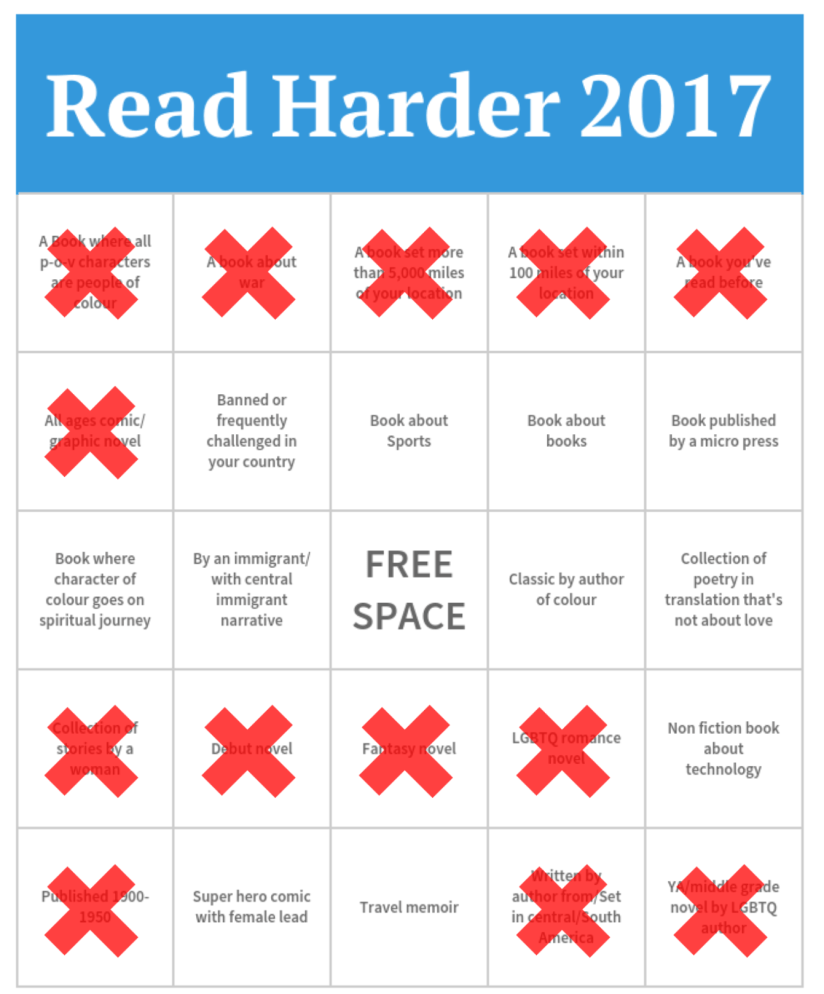 Read Harder bingo card