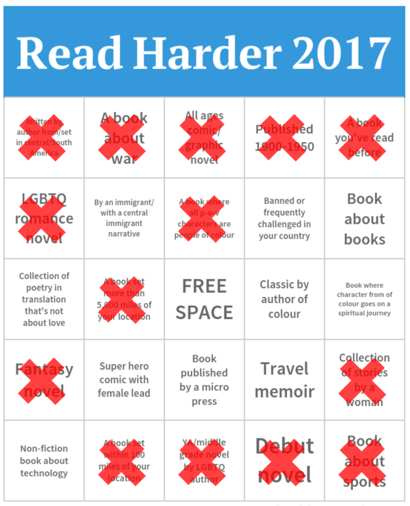 Read Harder Bingo card