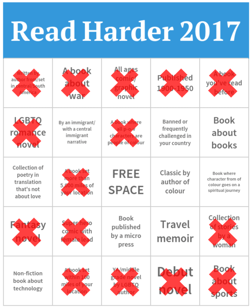 Read Harder Bingo card for August