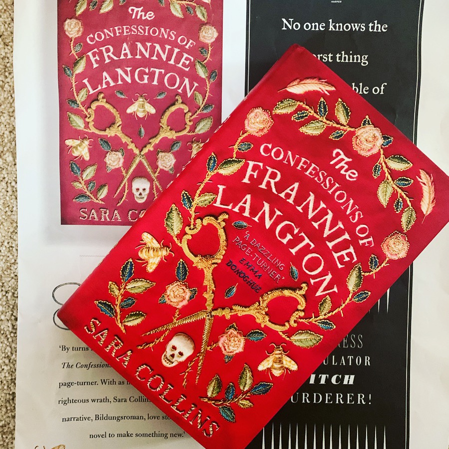 Hardback copy of The Confessions of Frannie Langton and promotional mini-newspaper