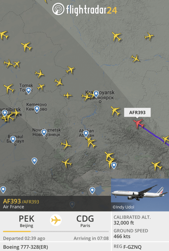 Flight tracker screengrab