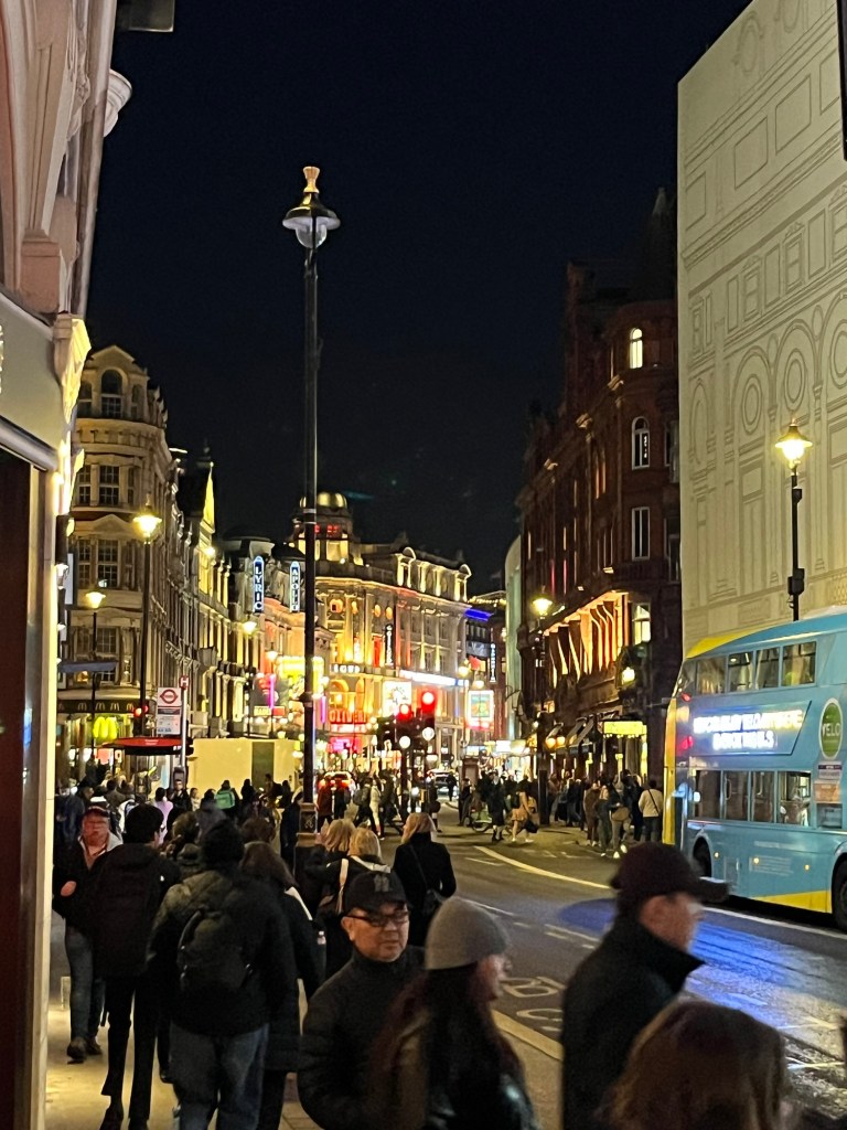 A view of Shaftesbury Avenue at night